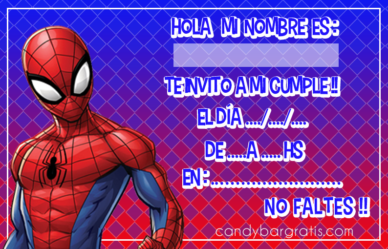 invitacion-tarjetita- candy bar spiderman animado kit imprimible