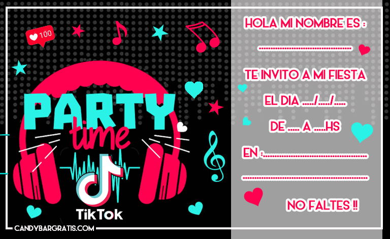 invitacion-tarjetita-candy bar TIK TOK PARTY kit imprimible