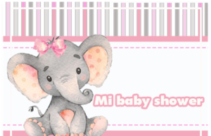 Kit imprimible candy bar Elefantita Gris para fiestas y cumpleaños alfajores-candy bar ELEFANTITA GRIS Y ROSA BABY SHOWER kit imprimible