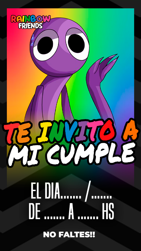 invitacion para celulares-candy-bar-rainbow friends purple-kit-imprimible
