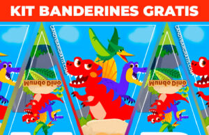 Kit imprimible Banderines Mundo Dino gratis