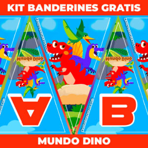 Kit imprimible Banderines Mundo Dino gratis