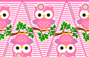 Kit imprimible Banderines Buho Rosa gratis