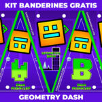 Kit imprimible Banderines Geometry Dash gratis