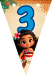 Banderin número 3 Baby Moana Banderines imprimible gratis Banderin número 3 Baby Moana Banderines imprimible gratis