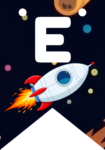 Banderin letra E Cohete Espacial imprimible gratis Banderin letra E Cohete Espacial imprimible gratis