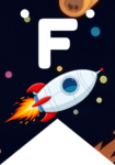 Banderin letra F Cohete Espacial imprimible gratis Banderin letra F Cohete Espacial imprimible gratis