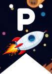 Banderin letra P Cohete Espacial imprimible gratis Banderin letra P Cohete Espacial imprimible gratis