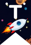 Banderin letra T Cohete Espacial imprimible gratis Banderin letra T Cohete Espacial imprimible gratis