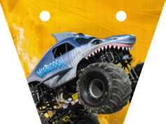 Kit imprimible Banderines gratis Megalodon Monster Jam candy bar – Cumpleaños extremo